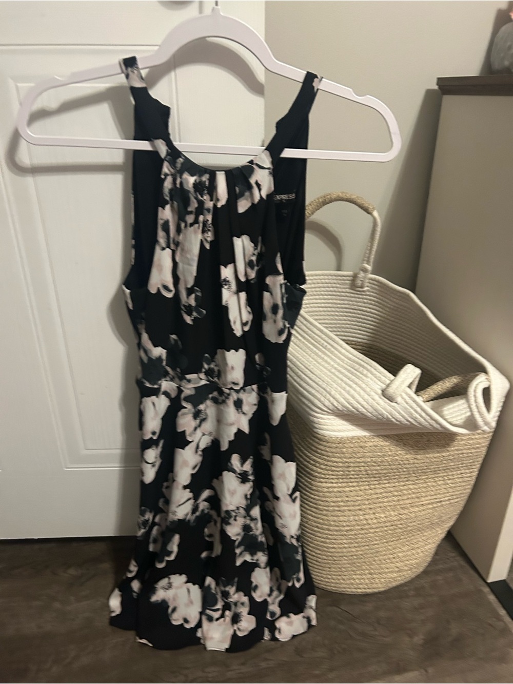 Express Black and White Floral Halter Mini Dress